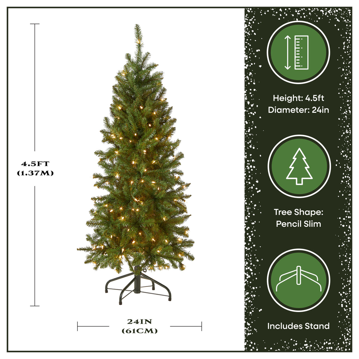 4.5 ft. Pre-Lit Kingswood Fir Pencil Slim Hinged Tree with Clear Lights, Plug-In - National Tree Company