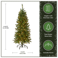 4.5 ft. Pre-Lit Kingswood Fir Pencil Slim Hinged Tree with Clear Lights, Plug-In - National Tree Company