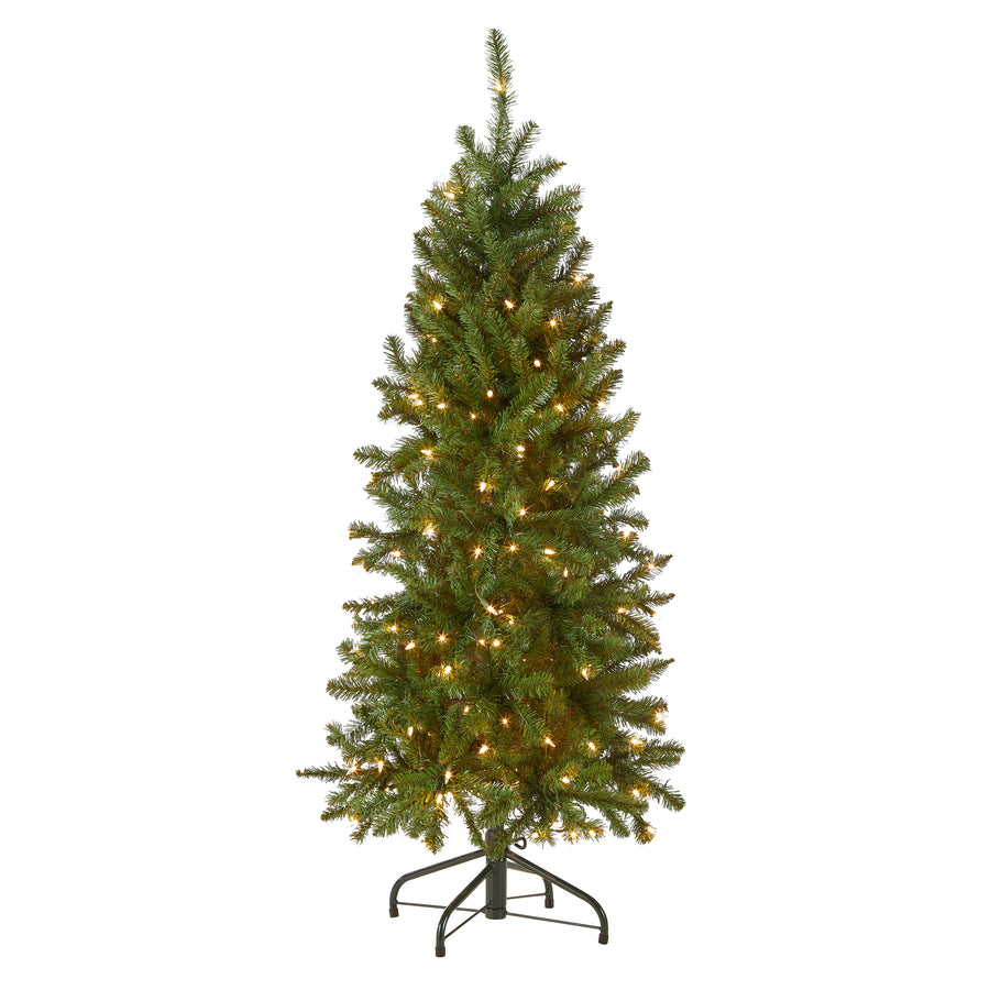 4.5 ft. Pre-Lit Kingswood Fir Pencil Slim Hinged Tree with Clear Lights, Plug-In - National Tree Company