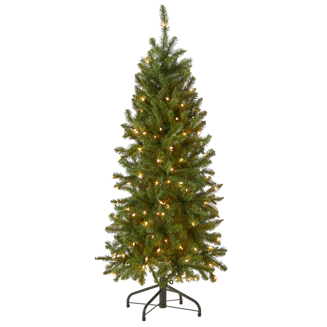 Artificial Pre-Lit Slim Christmas Tree, Green, Kingswood Fir, White Lights, Includes Stand, 4.5 Feet