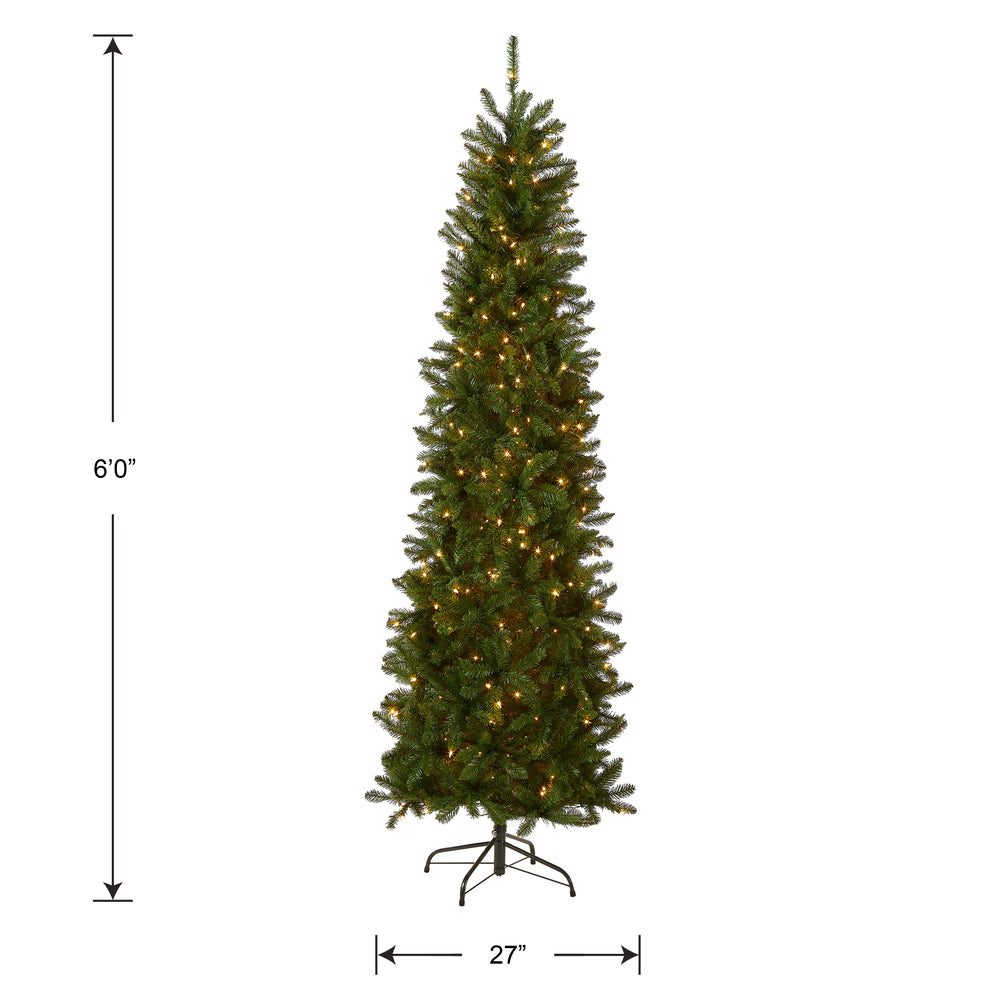 6 Inch Treee 6 ft. Pre-Lit Kingswood Fir Pencil Tree with Clear Lights, Plug-In ...