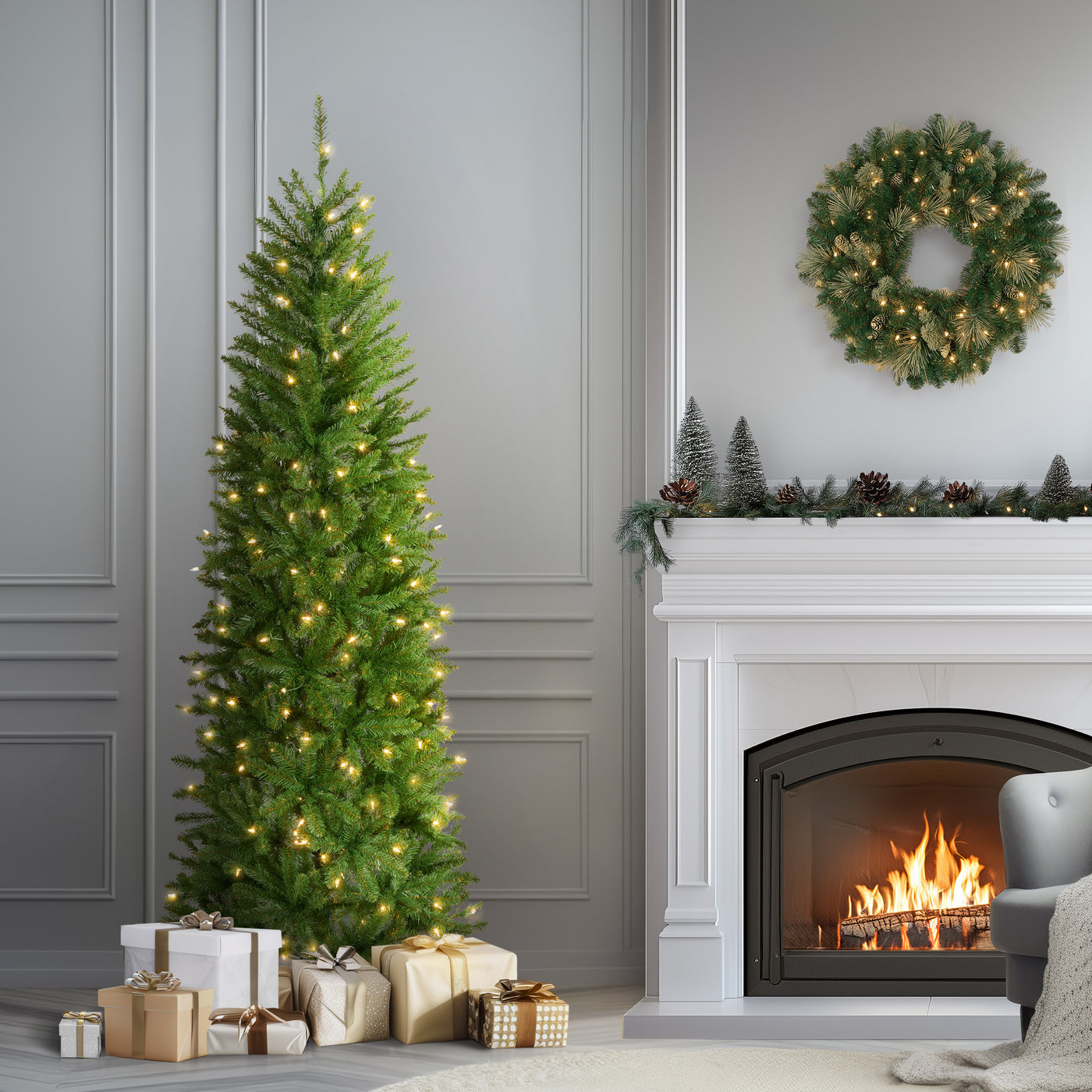 6.5 ft. Pre-Lit Kingswood Fir Pencil Tree with Clear Lights - National Tree Company