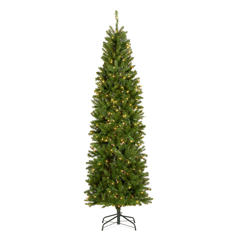 7.5 ft. Pre-Lit Kingswood Fir Pencil Hinged Tree with Warm White LED Lights - National Tree Company