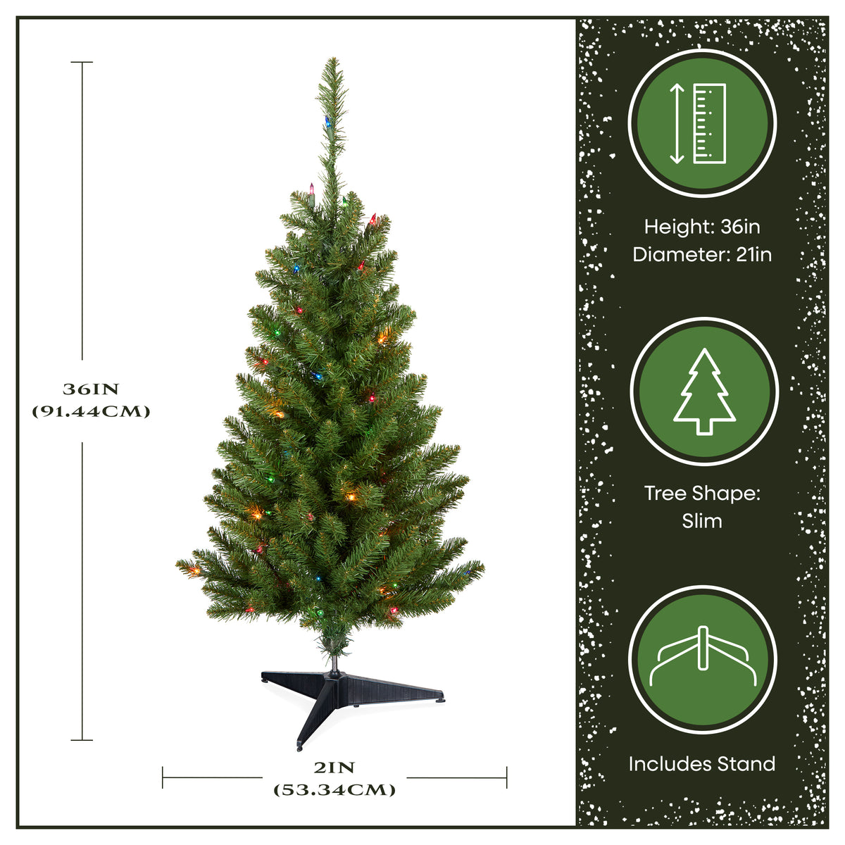 3 ft. Kingswood Fir Pencil Slim Wrapped Tree with Multicolor Lights - National Tree Company