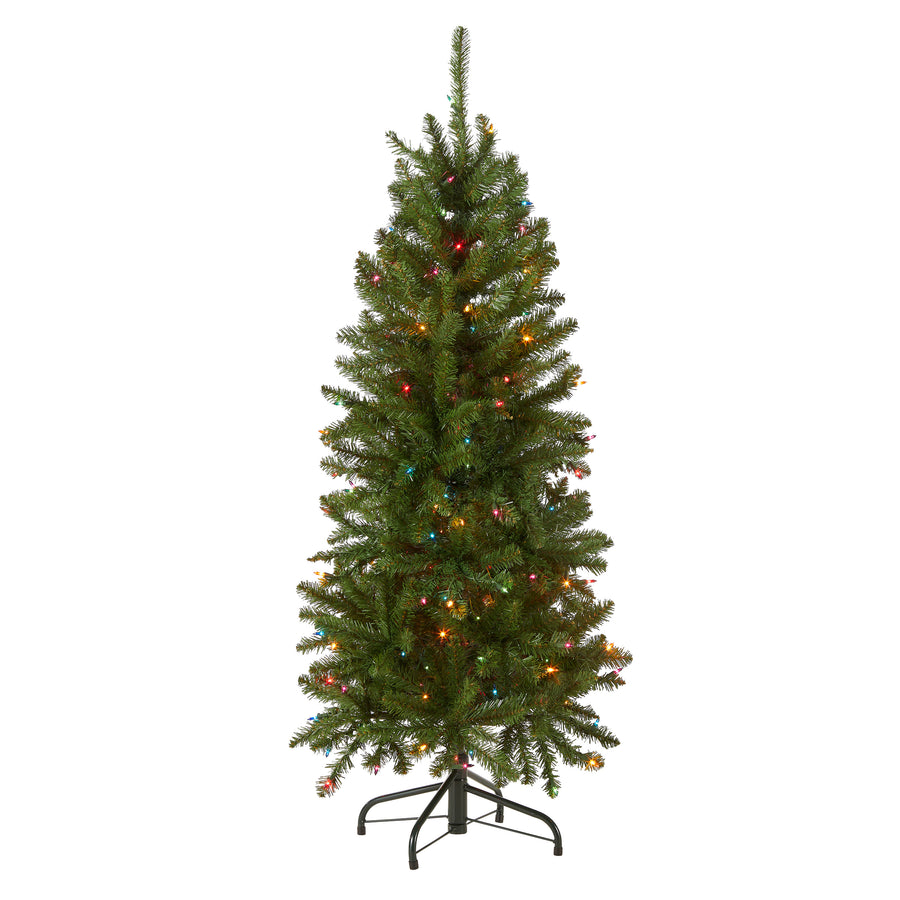 4.5 ft. Pre-Lit Kingswood Fir Pencil Slim Hinged Tree with Multicolor Lights, Plug-In - National Tree Company