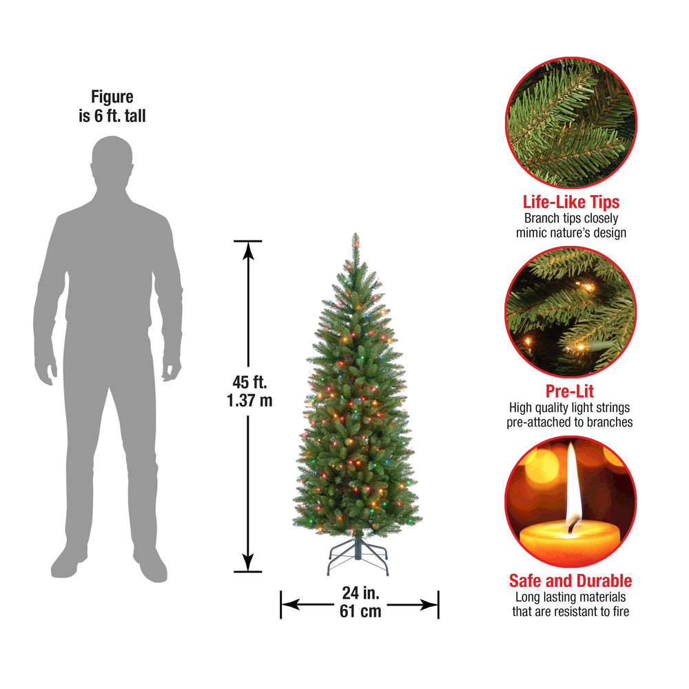 4.5 ft. Pre-Lit Kingswood Fir Pencil Tree with Multicolor Lights, Plug ...