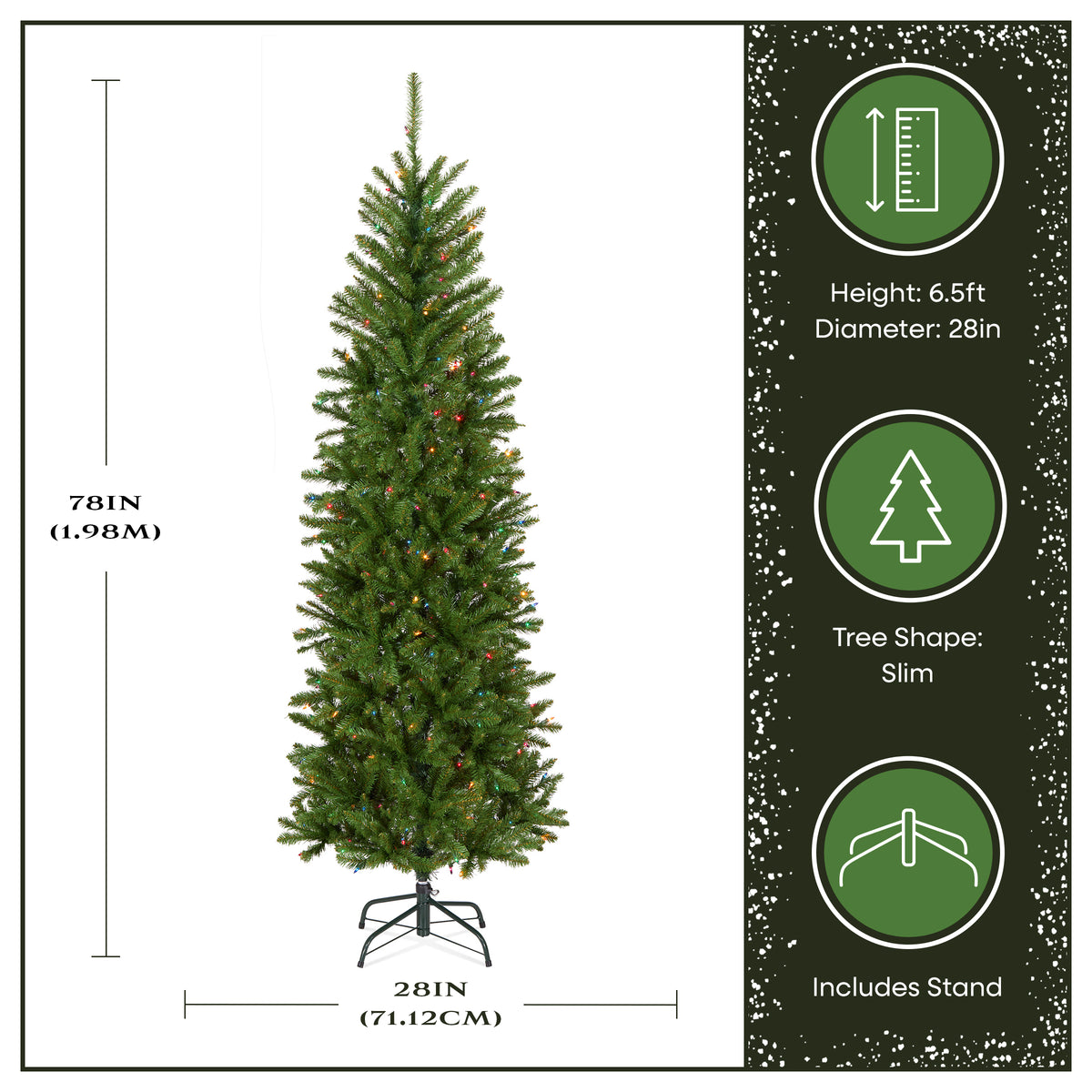 6.5 ft. Pre-Lit Kingswood Fir Pencil Slim Hinged Tree with Multicolor LED Lights - National Tree Company
