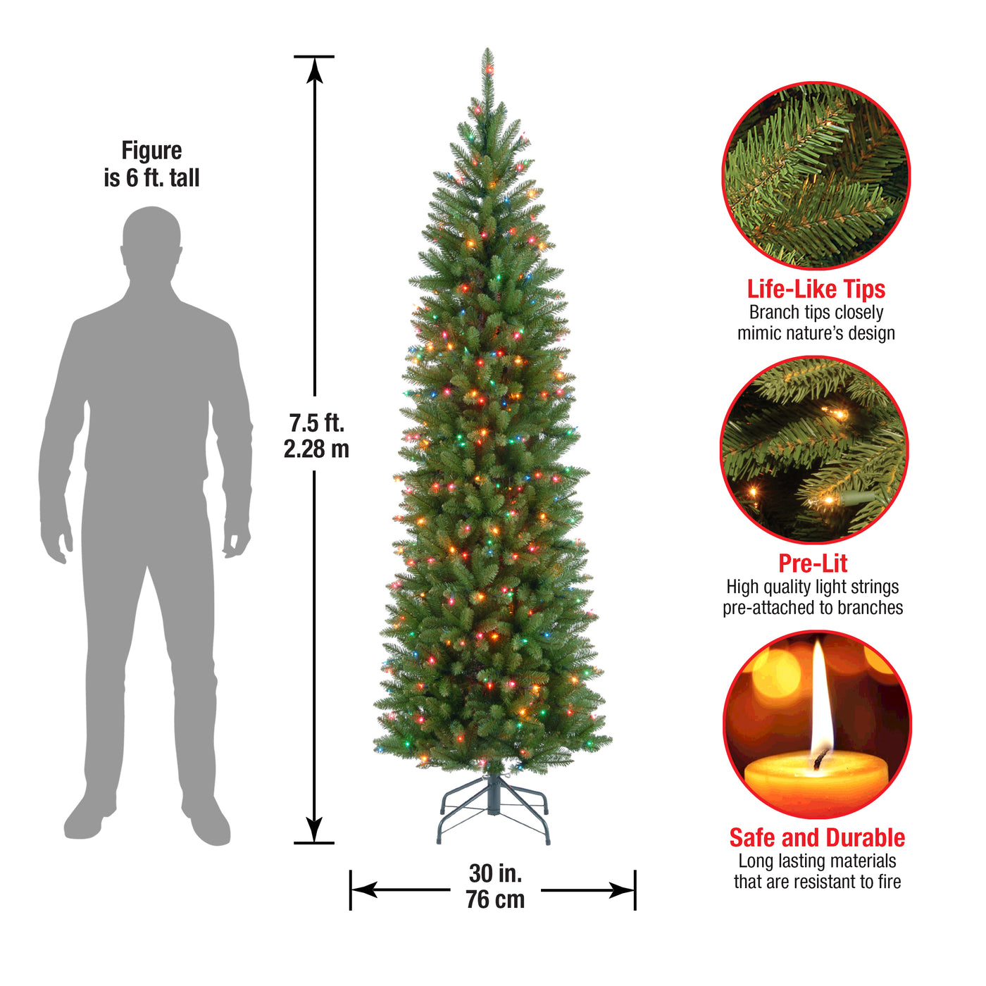 7.5 ft. Pre-Lit Kingswood Fir Pencil Tree with Multicolor Lights - National Tree Company
