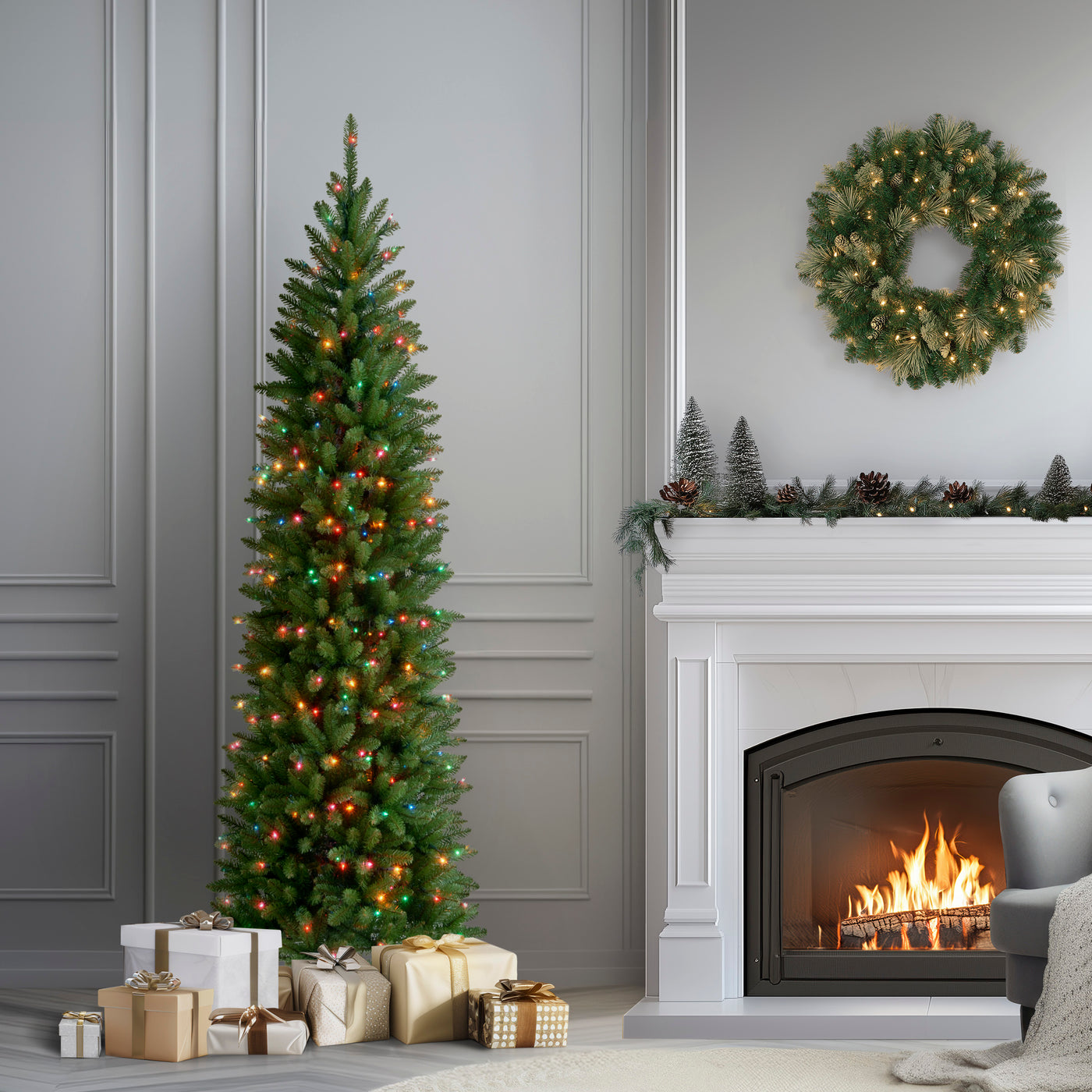 7.5 ft. Pre-Lit Kingswood Fir Pencil Tree with Multicolor Lights - National Tree Company