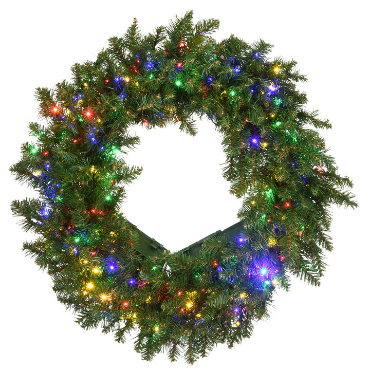 National Tree Company Pre-Lit Artificial Christmas Wreath, Green, Kingswood Fir, White Lights, Christmas Collection, 24 Inches