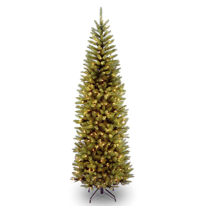 Artificial Pre-Lit Slim Christmas Tree, Green, Kingswood Fir, Dual Color LED Lights, Includes PowerConnect and Stand, 7.5 Feet