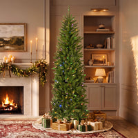 7 ft. Pre-Lit Kingswood Fir Pencil Slim Hinged Tree with Power Connect Dual Color LED Lights - National Tree Company