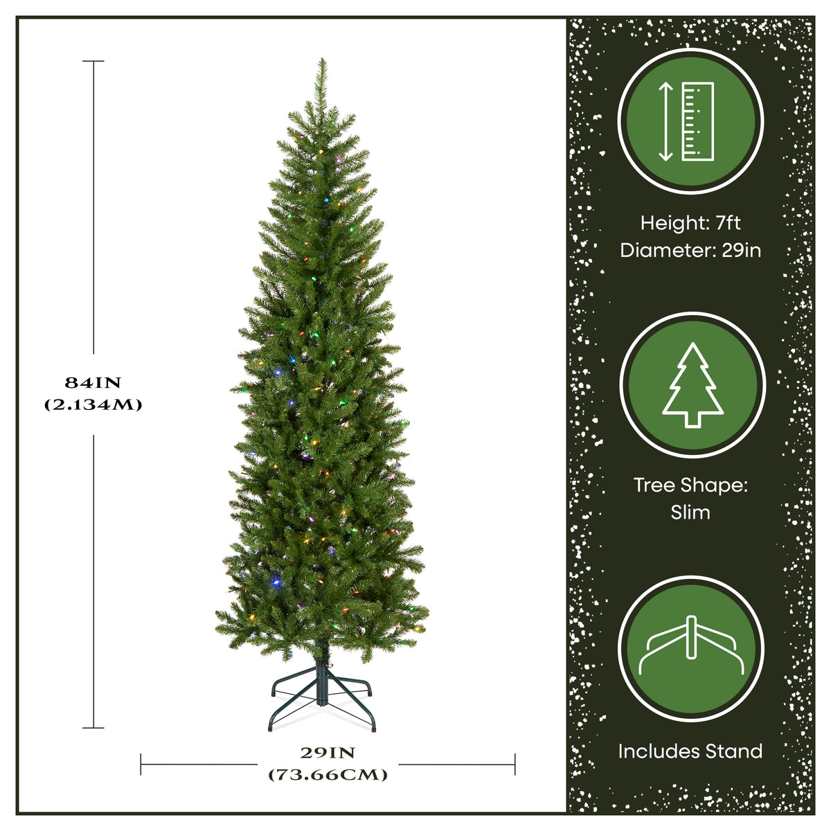 7 ft. Pre-Lit Kingswood Fir Pencil Slim Hinged Tree with Power Connect Dual Color LED Lights - National Tree Company