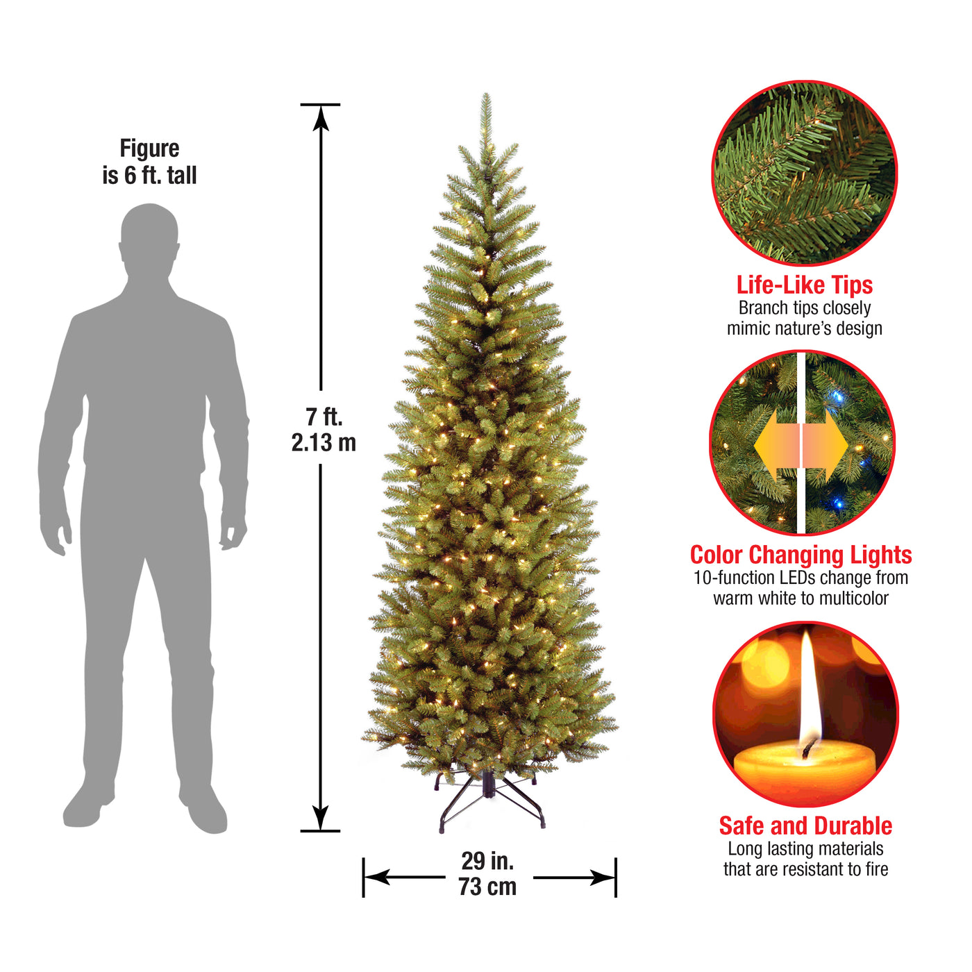 7 ft. Pre-Lit Kingswood Fir Pencil Tree with Power Connect Dual Color LED Lights, Plug-In - National Tree Company