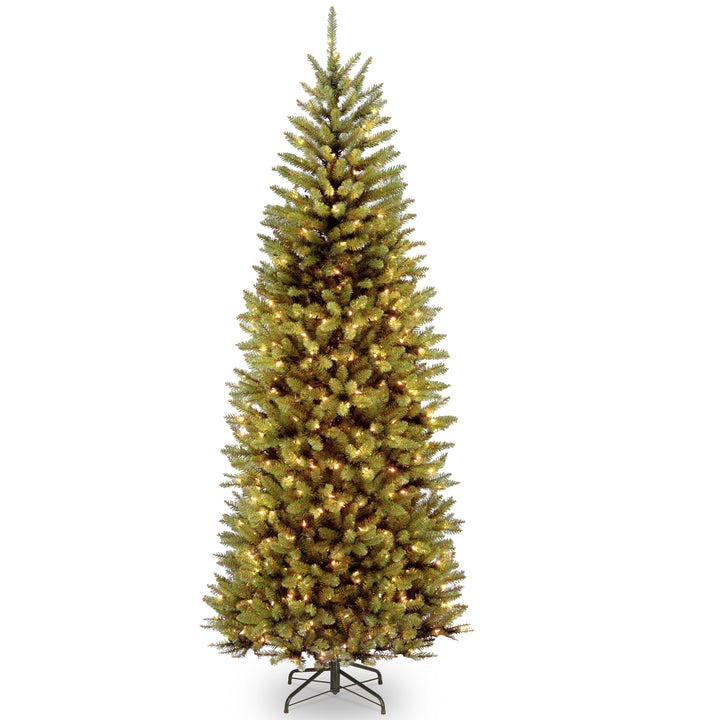Artificial Pre-Lit Slim Christmas Tree, Green, Kingswood Fir, Dual Color LED Lights, Includes Stand, 7.5 Feet