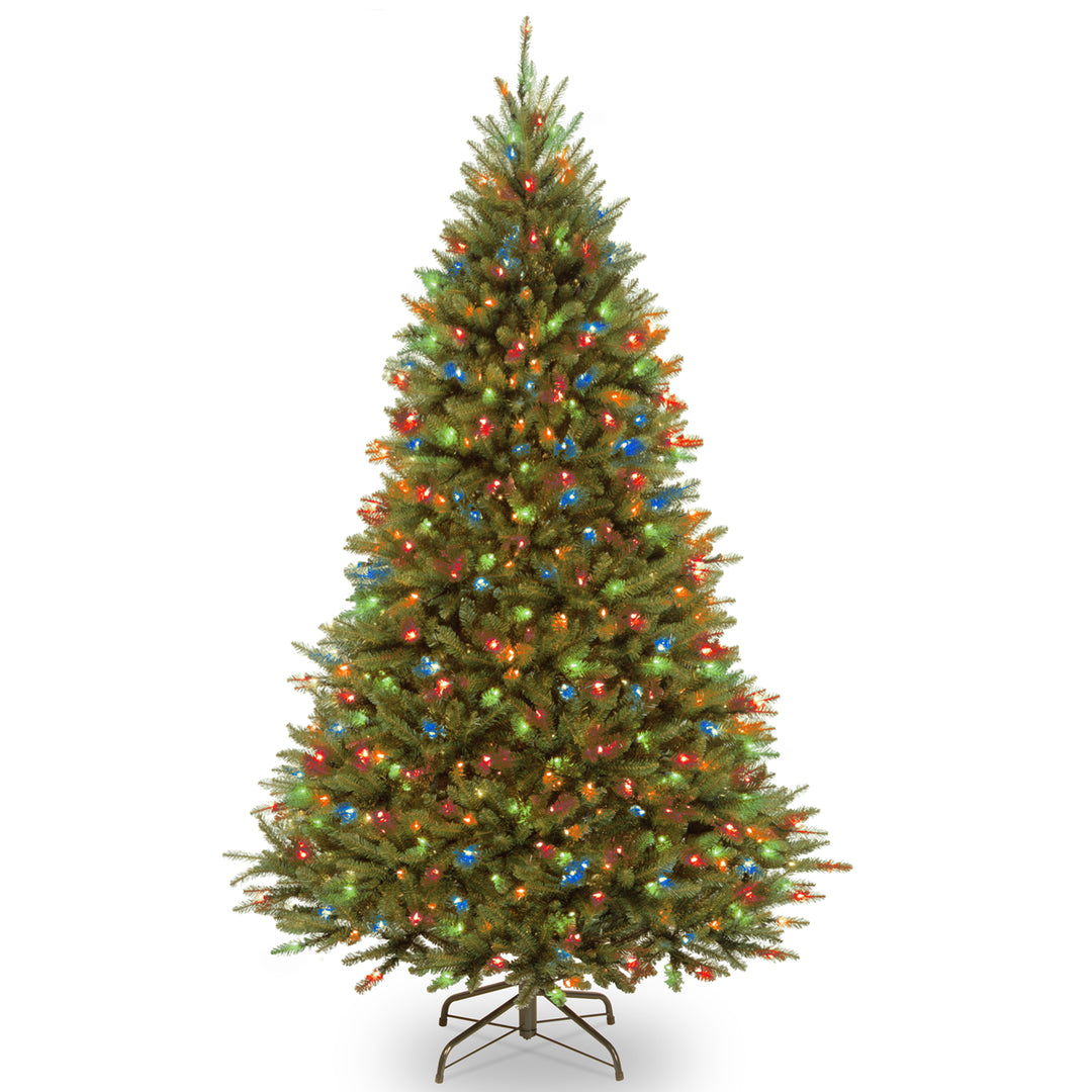 Artificial Pre-Lit Medium Christmas Tree, Green, Kingswood Fir, Dual Color LED Lights, Includes Stand, 7.5 Feet