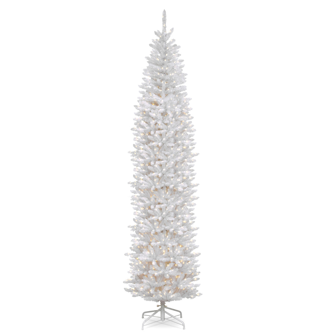 Artificial Pre-Lit Slim Christmas Tree, White, Kingswood Fir, White Lights, Includes Stand, 12 Feet