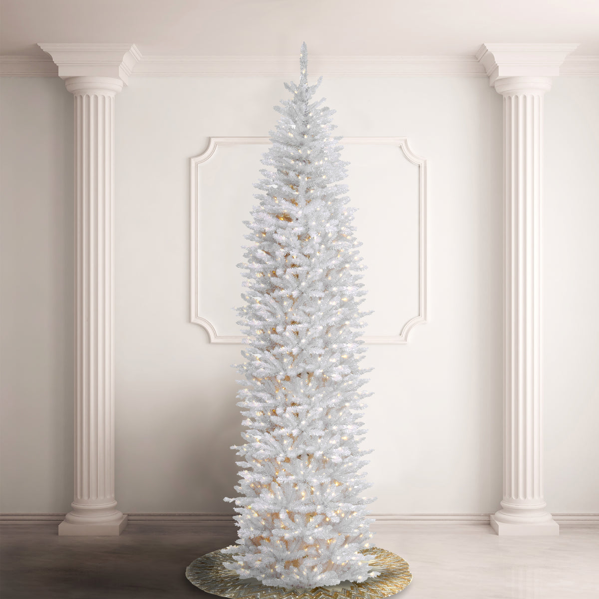 Aoresac 6.5ft Pre-Lit Flocked Slim Xmas Tree, 350 LED Lights, PVC Aoresac 6.5ft Pre-Lit Flocked Slim Xmas Tree, 350 LED Lights, PVC