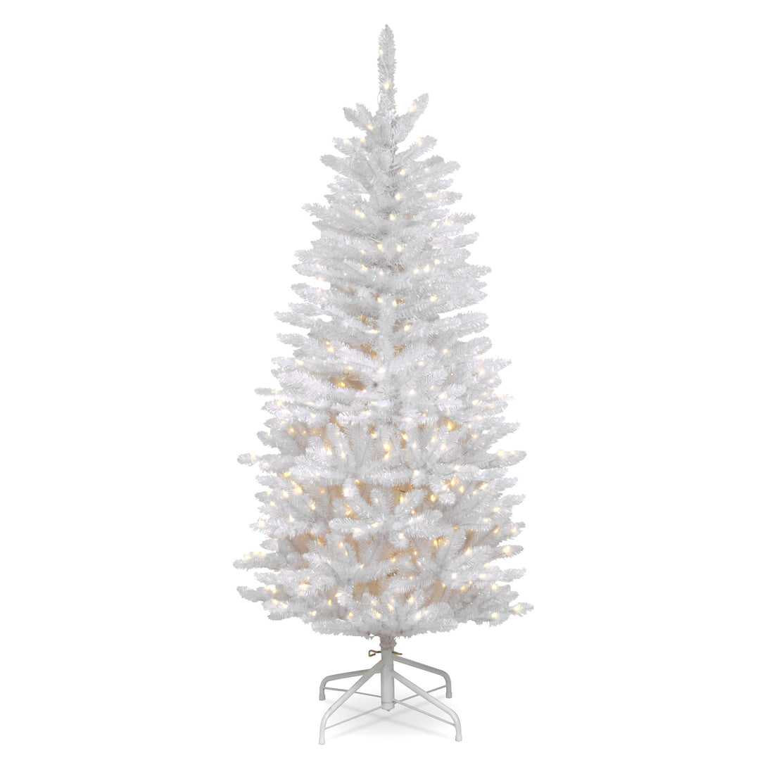 Artificial Pre-Lit Slim Christmas Tree, White, Kingswood Fir, White Lights, Includes Stand, 4.5 Feet