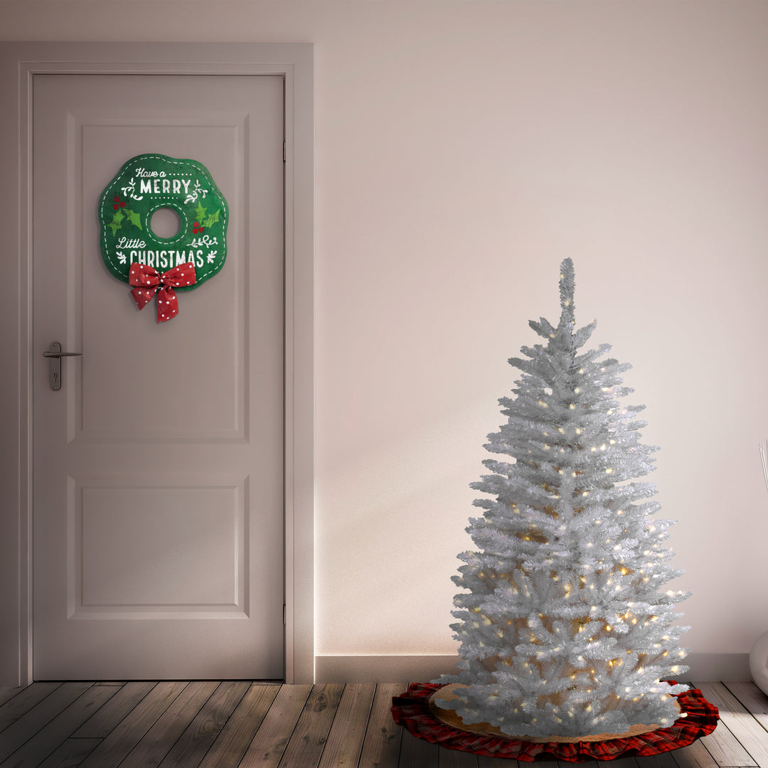 Artificial Pre-Lit Slim Christmas Tree, White, Kingswood Fir, White Lights, Includes Stand, 4.5 Feet