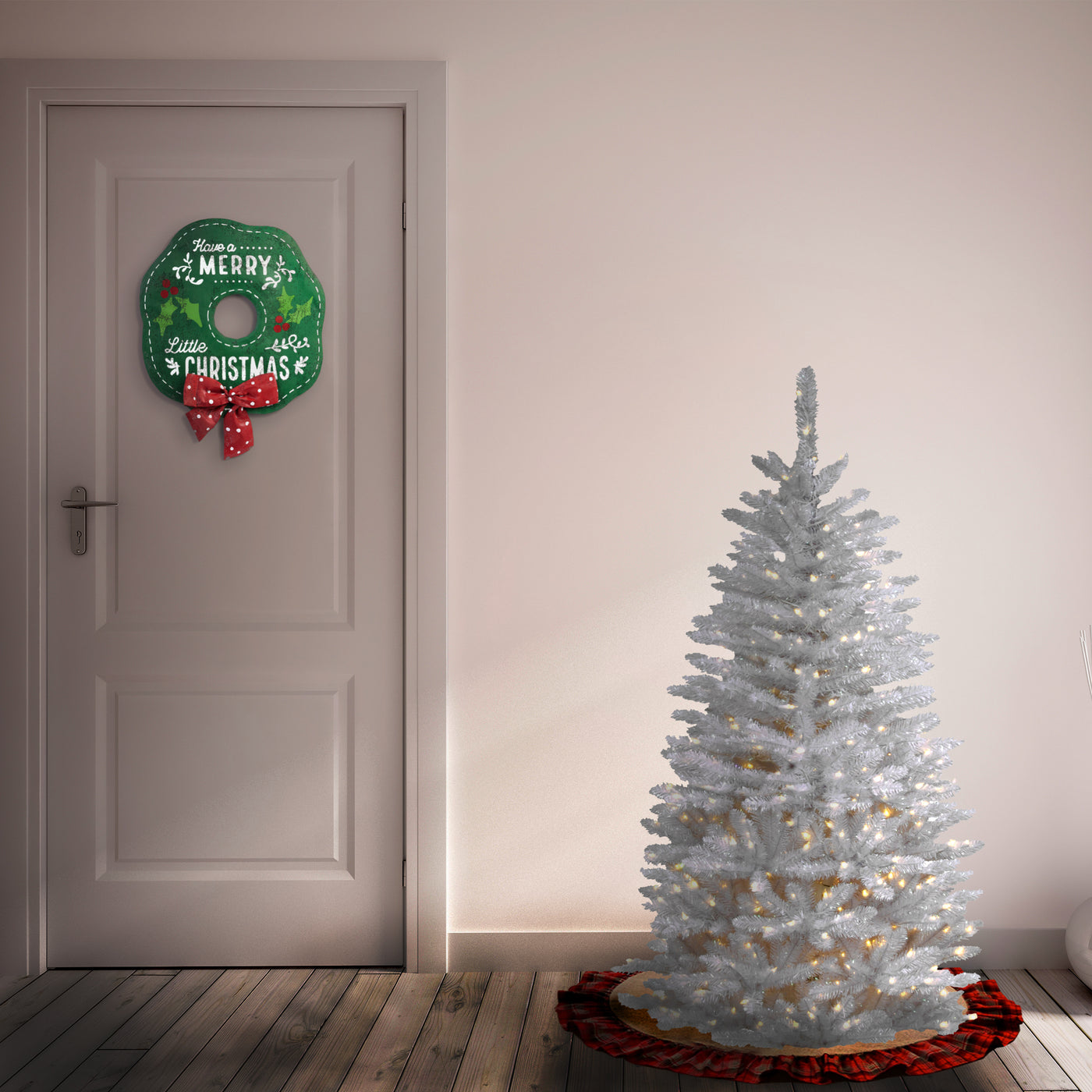 4.5 ft. Pre-Lit Kingswood Fir White Pencil Tree with Clear Lights - National Tree Company