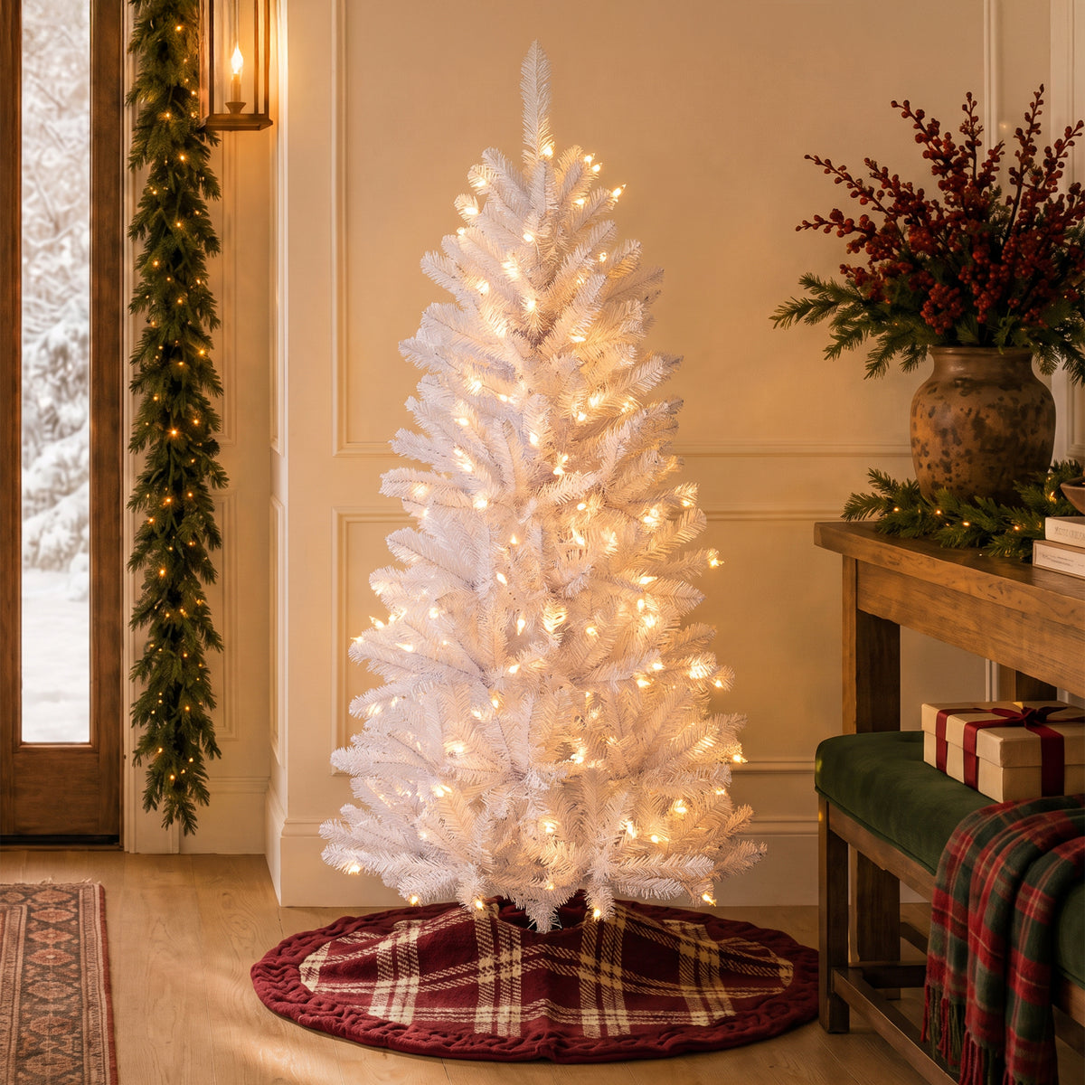 4.5 ft. Pre-Lit Kingswood Fir White Pencil Slim Hinged Tree with Clear Lights - National Tree Company