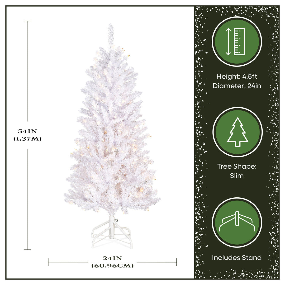 4.5 ft. Pre-Lit Kingswood Fir White Pencil Slim Hinged Tree with Clear Lights - National Tree Company