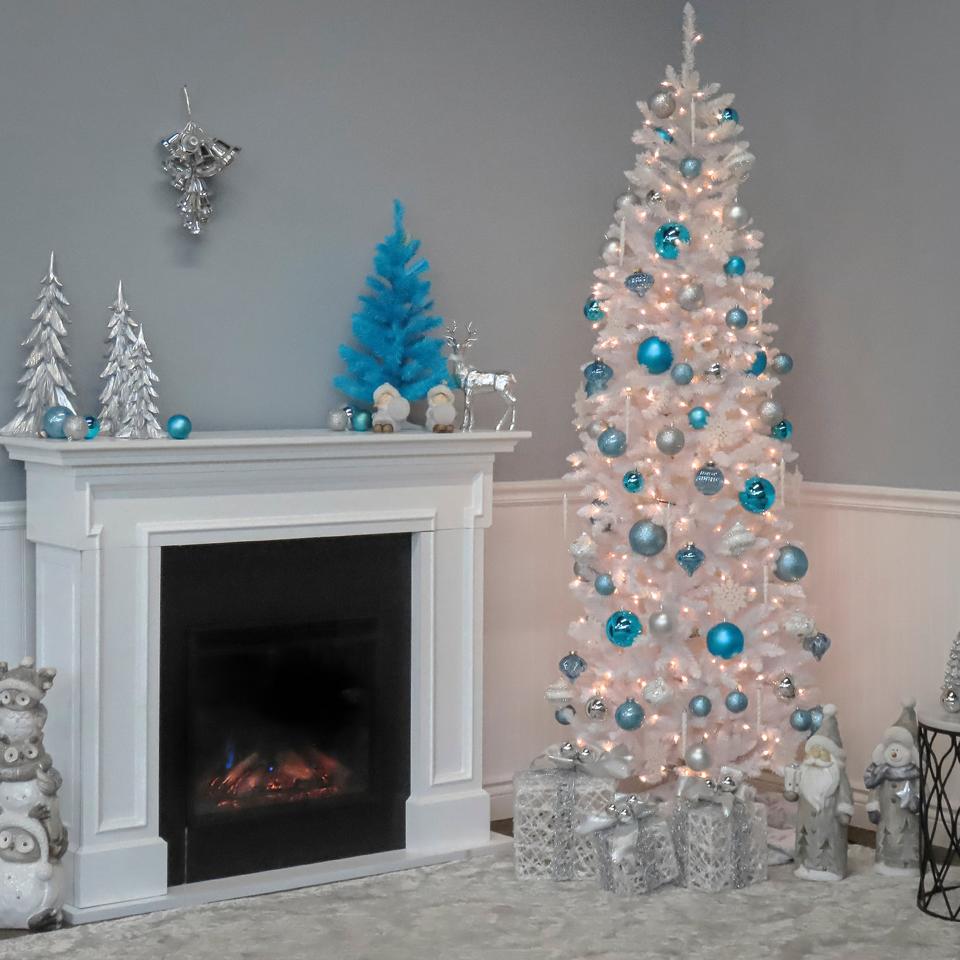 6.5 ft. Pre-Lit Kingswood Fir White Pencil Tree with Clear Lights, Plug-In - National Tree Company