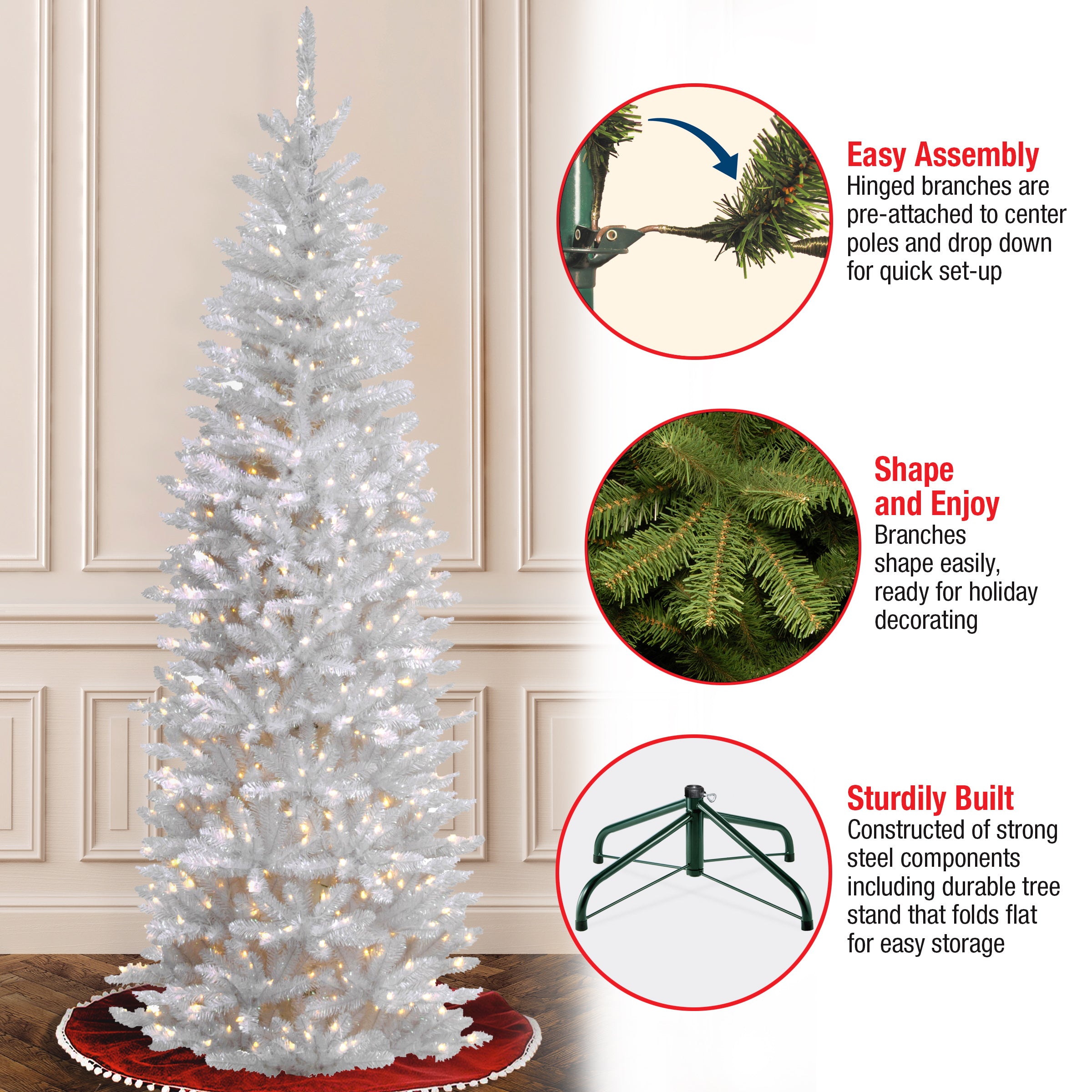 6.5 ft. Pre-Lit Kingswood Fir White Pencil Tree with Clear Lights