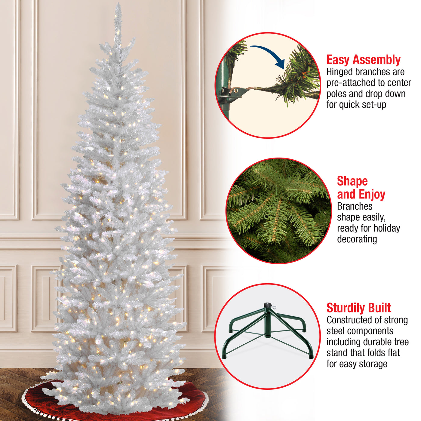 6.5 ft. Pre-Lit Kingswood Fir White Pencil Tree with Clear Lights, Plug-In - National Tree Company