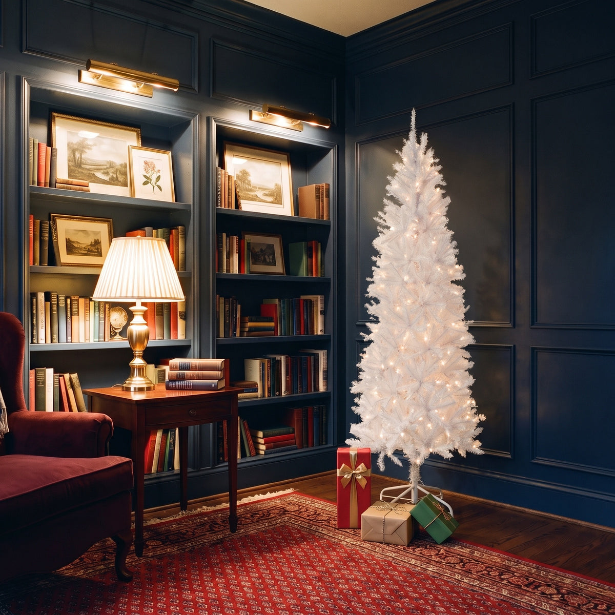 7 ft. Pre-Lit Kingswood Fir White Pencil Slim Tree with Clear Lights - National Tree Company