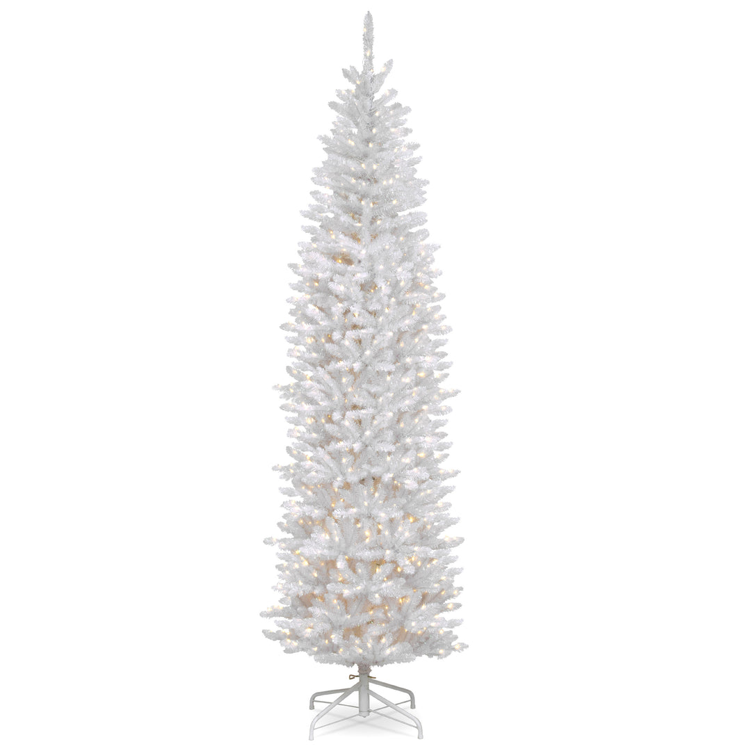 Artificial Pre-Lit Slim Christmas Tree, White, Kingswood Fir, White Lights, Includes Stand, 7.5 Feet