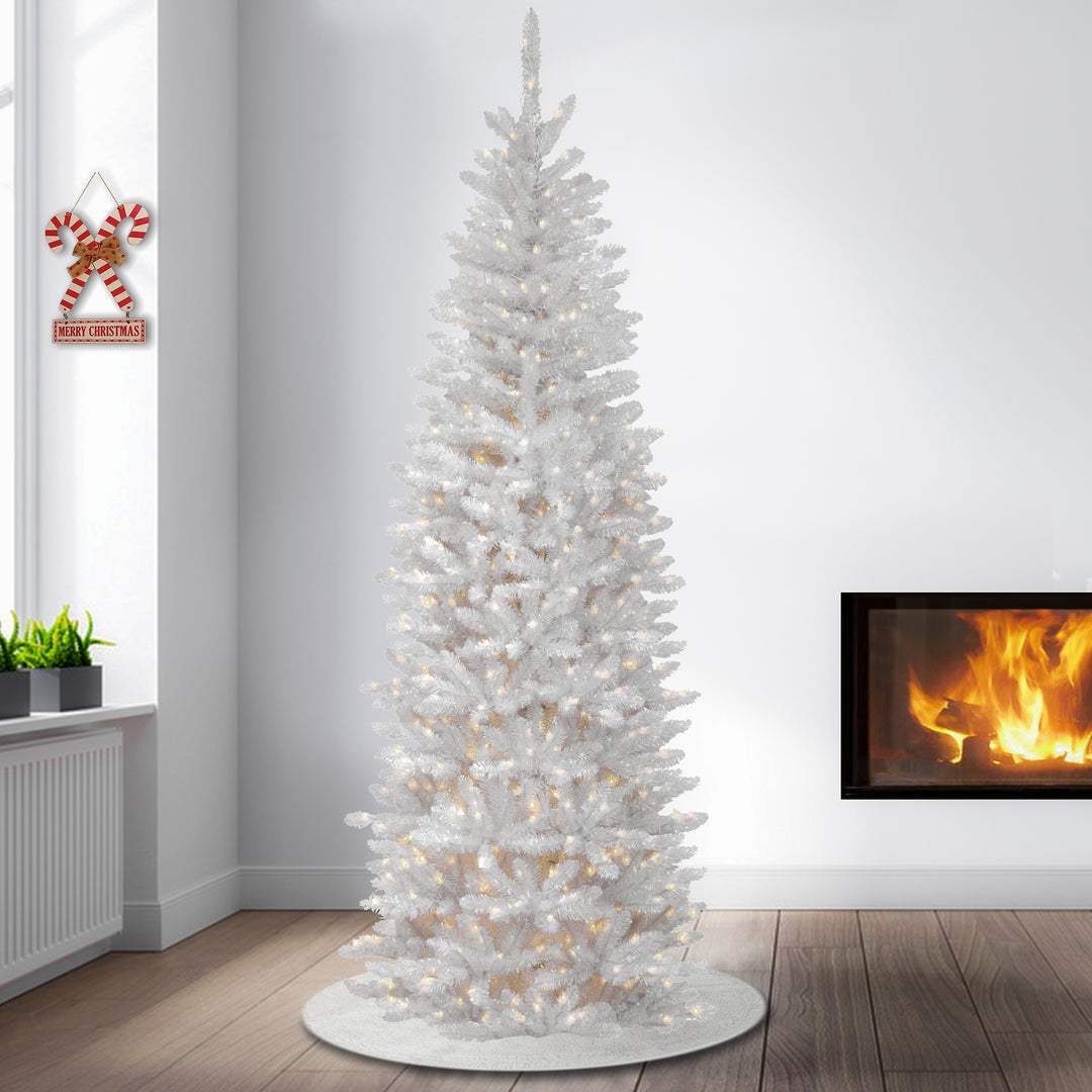 6.5 ft Kingswood White Fir Pencil Tree with Clear Lights