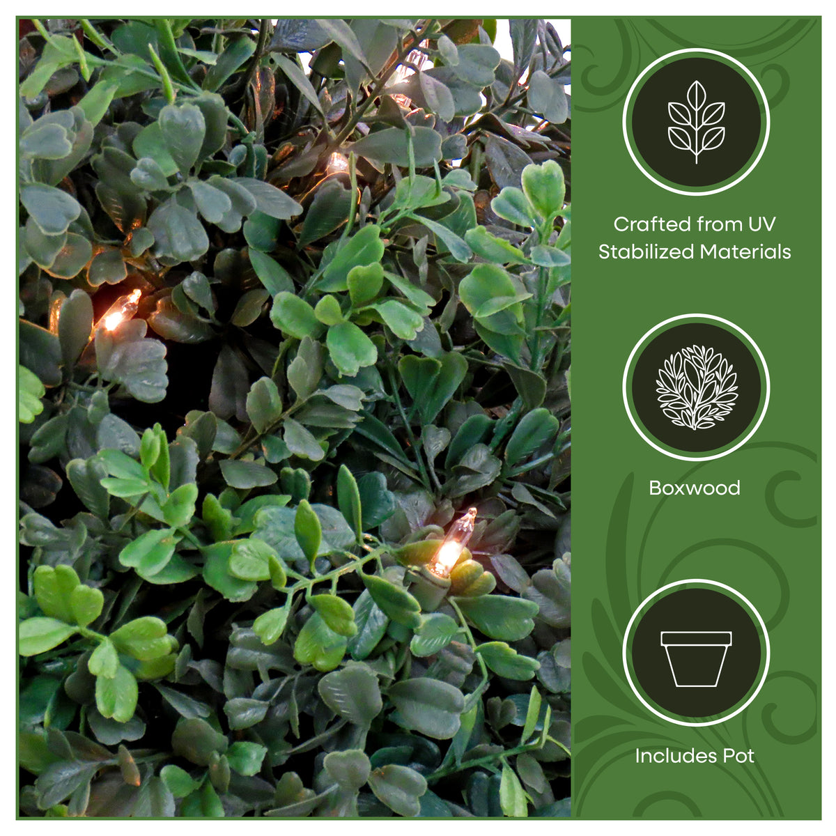 24 in. Pre-Lit Boxwood Single Ball Topiary in Black Nursery Pot with Clear Lights - National Tree Company