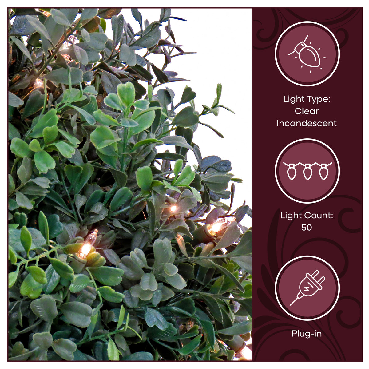 24 in. Pre-Lit Boxwood Single Ball Topiary in Black Nursery Pot with Clear Lights - National Tree Company