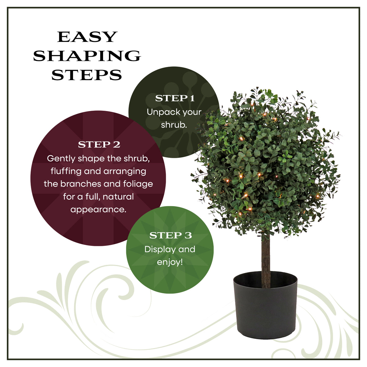 24 in. Pre-Lit Boxwood Single Ball Topiary in Black Nursery Pot with Clear Lights - National Tree Company