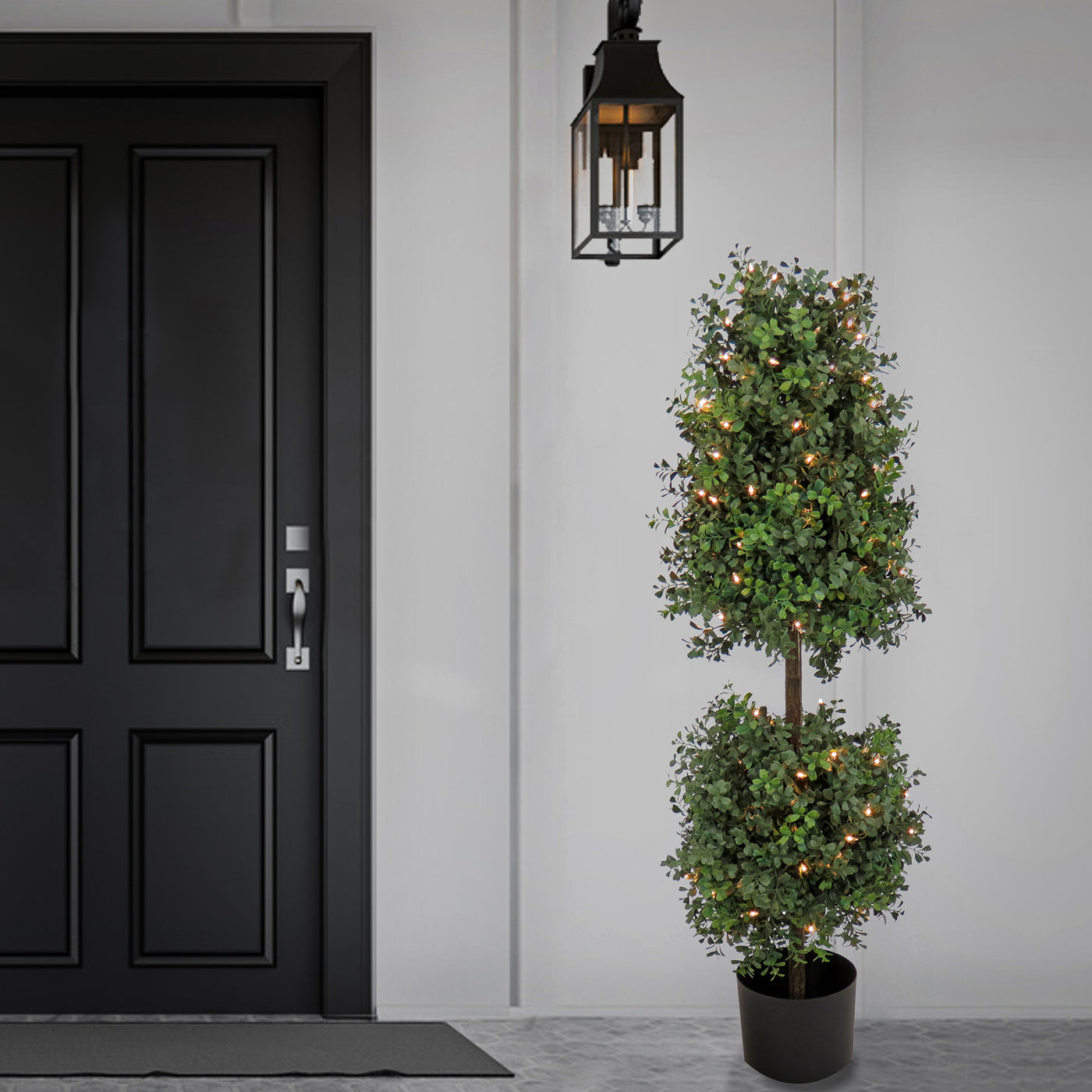 4 ft. Pre-Lit Boxwood Cone and Ball Topiary in Black Nursery Pot - National Tree Company