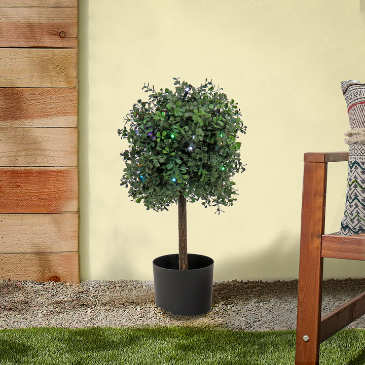 2 ft. Boxwood Single Ball Topiary with Multi-Function LED Lights