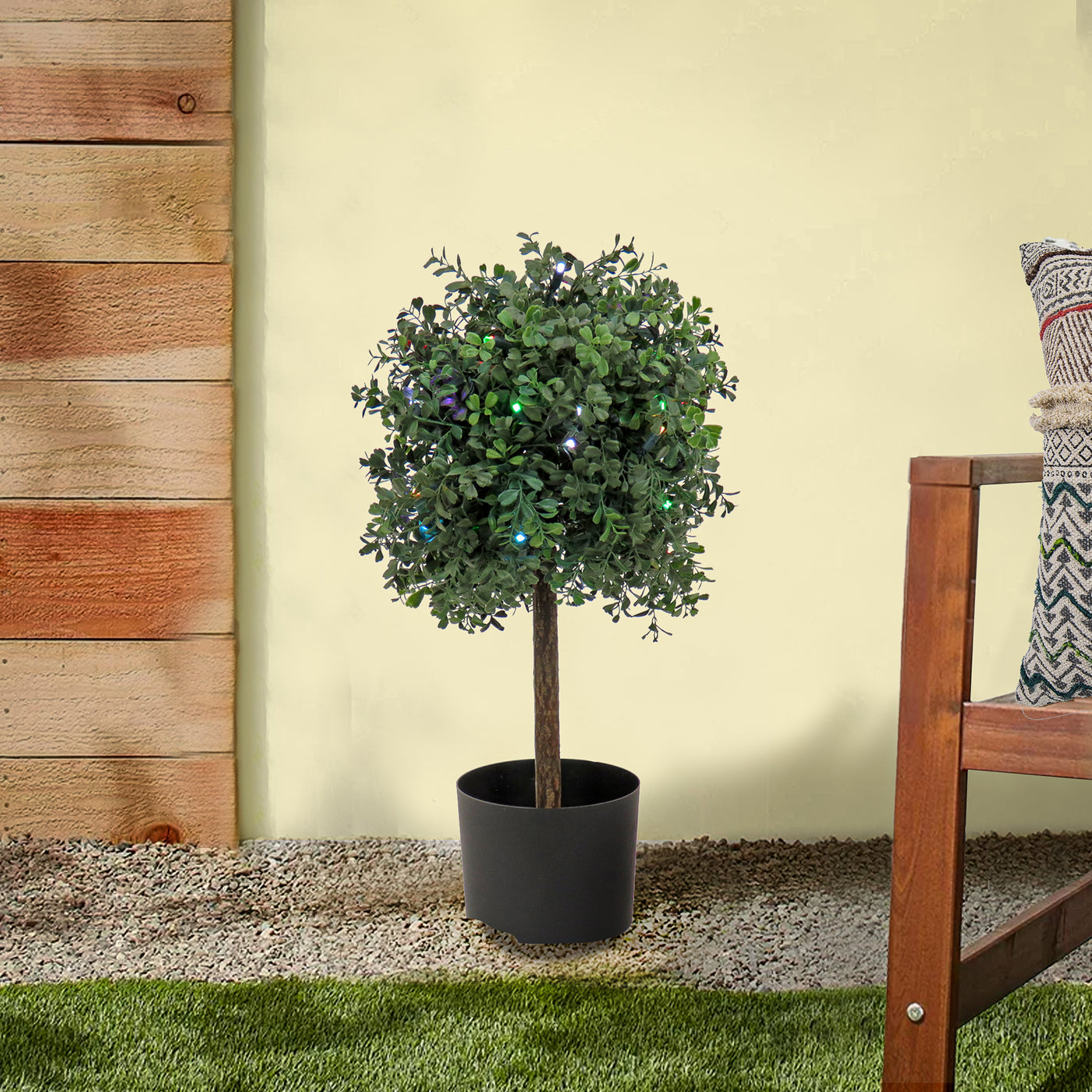 2 ft. Boxwood Single Ball Topiary with Multi-Function LED Lights - National Tree Company