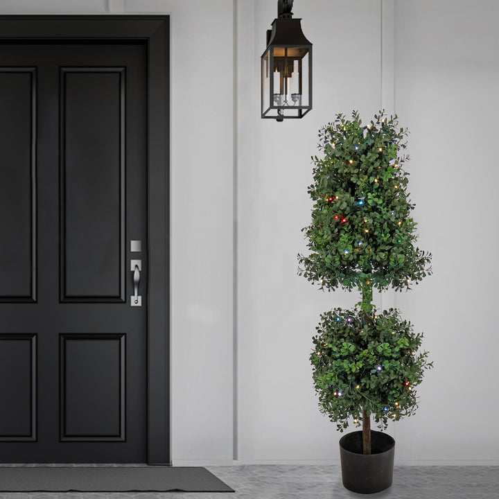 4 ft. Boxwood Cone and Ball Topiary with Multi-Function LED Lights