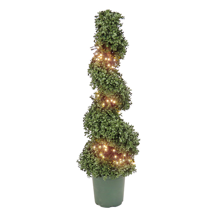 Pre-Lit Artificial Christmas Topiary Boxwood Spiral, with Warm White LED Lights, Battery Powered, 44 in