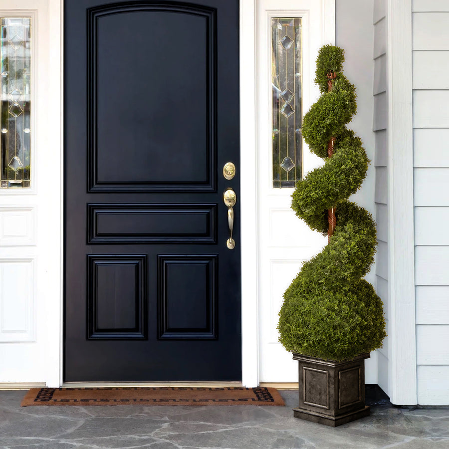48 in. Cedar Spiral Topiary Tree with Ball in a Black Square Pot