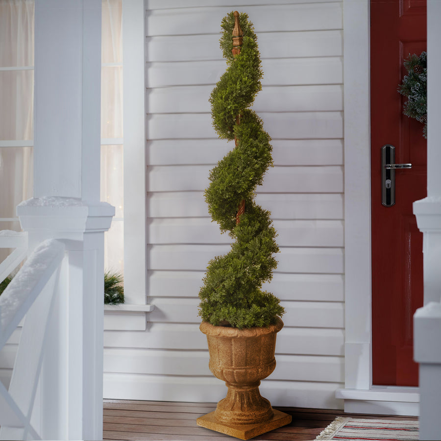 48 in. Upright Juniper Spiral Topiary Tree in a Decorative Urn