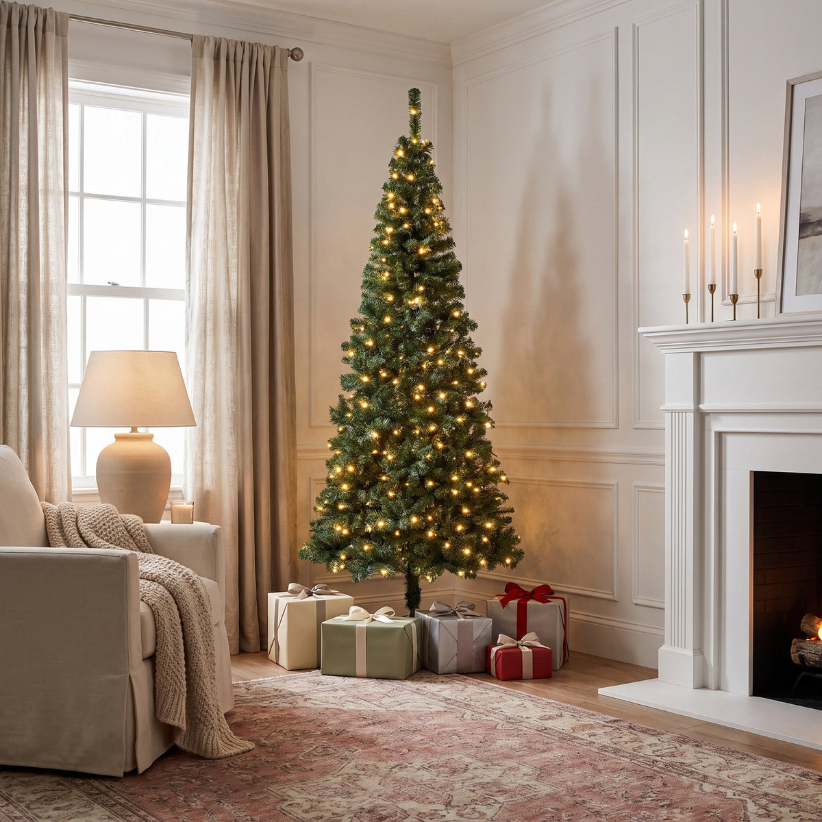 7.5 ft. Pre-Lit Linden Spruce Slim Wrapped Tree with Warm White LED Lights, Plug-In - National Tree Company