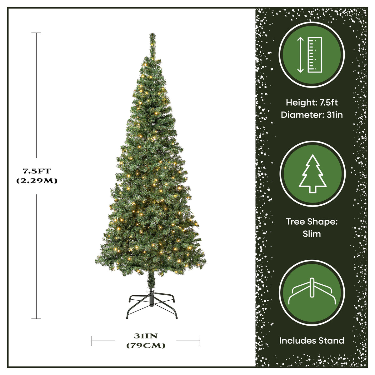 7.5 ft. Pre-Lit Linden Spruce Slim Wrapped Tree with Warm White LED Lights, Plug-In - National Tree Company