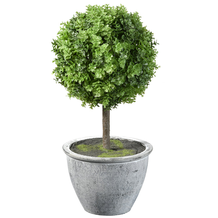 Artificial Ball Shrub, Topiary, Green, Includes Gray Pot Base, Outdoor Collection, 13 Inches