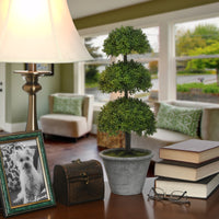 Artificial Three Ball Topiary, Green, Includes Distressed Pot Base, Spring Collection, 20 Inches - National Tree Company