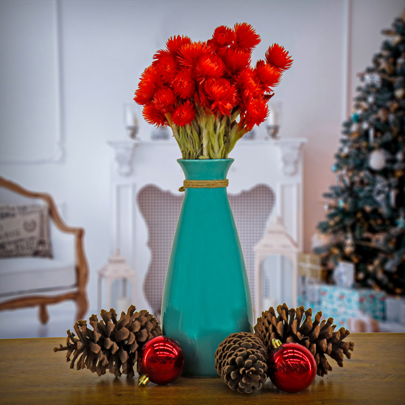 16" Dried Red Capeblumen Flowers Bouquet - National Tree Company