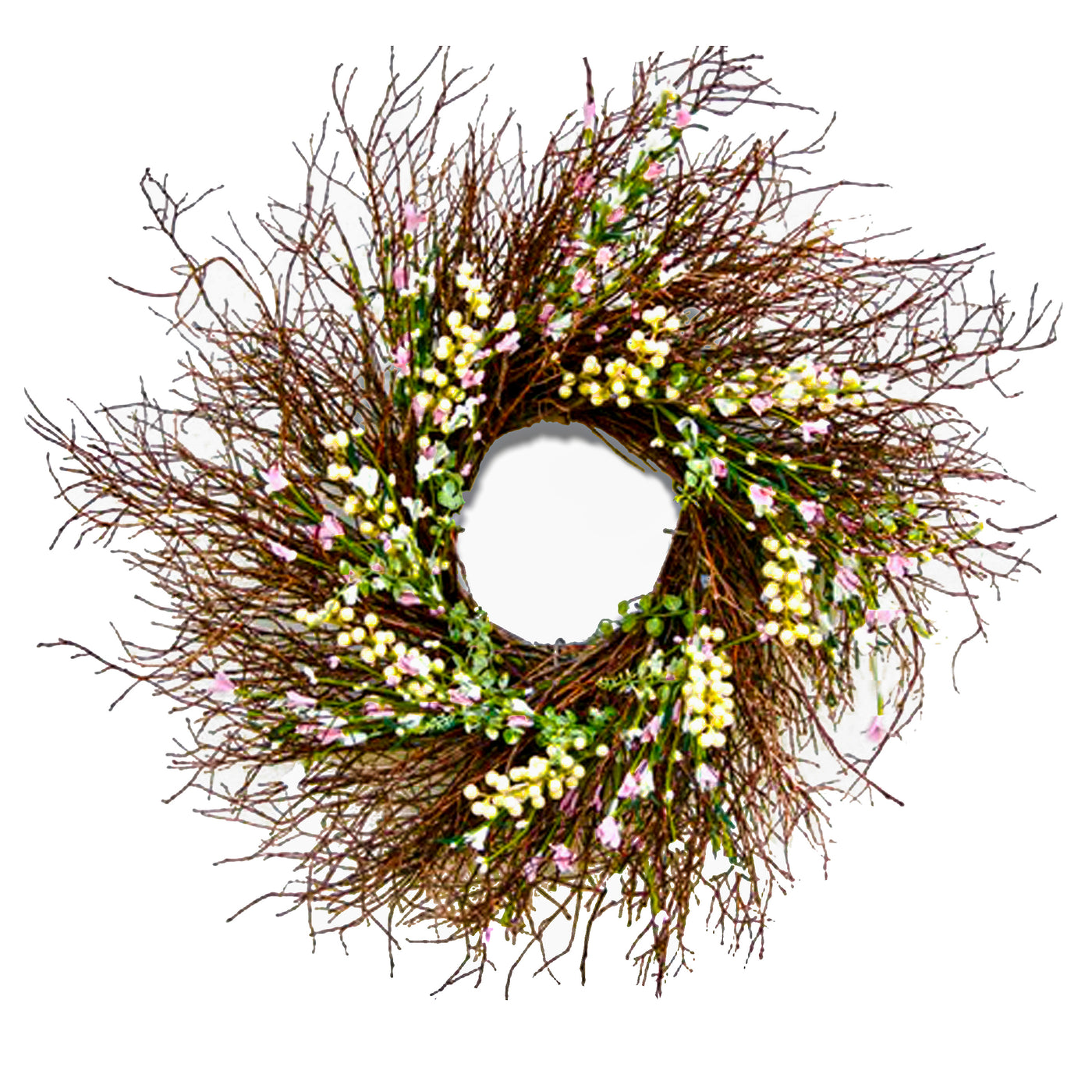 24" Spring Light Pink & Cream Forsythia Wreath - National Tree Company