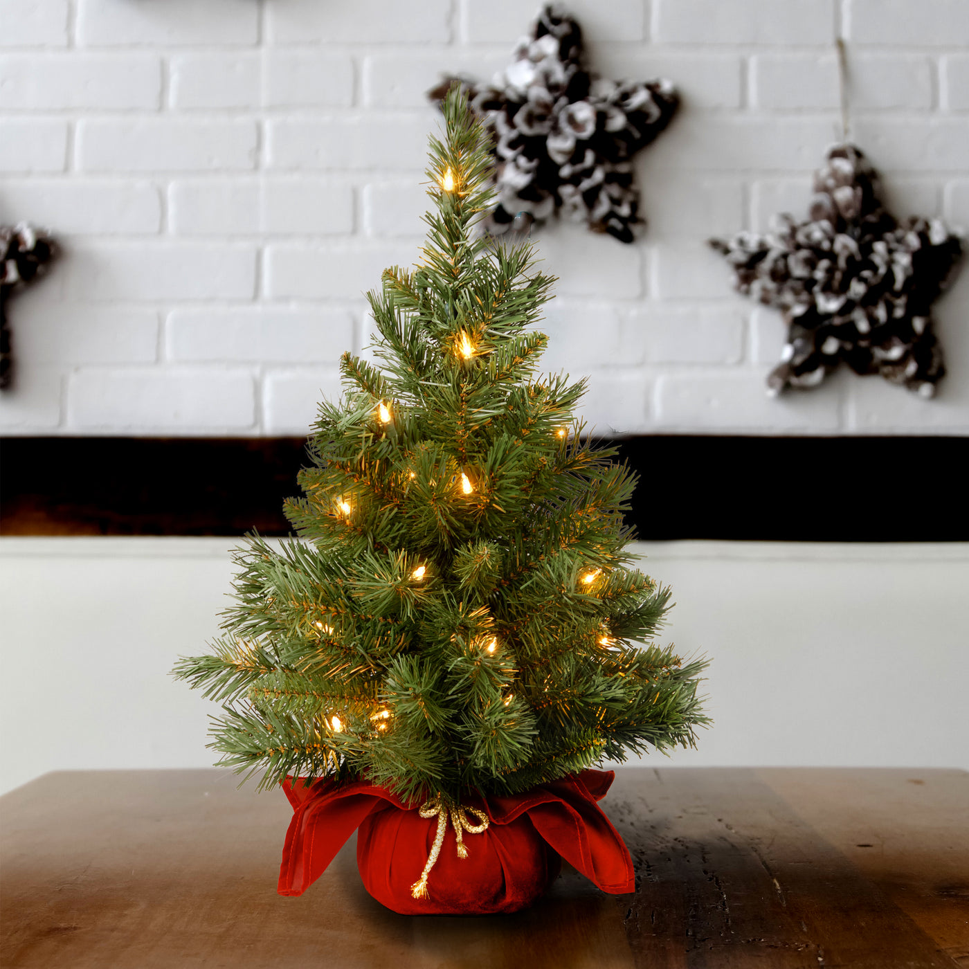 2 ft. Pre-Lit Majestic Fir Tree with Clear Lights, Burgandy Base - National Tree Company